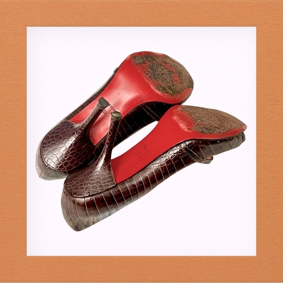 Tommy Hilfiger Brown Croc-Embossed Open Toe Heels - 5M - Picture 5 of 5